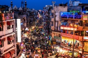 Street scene of a city in India