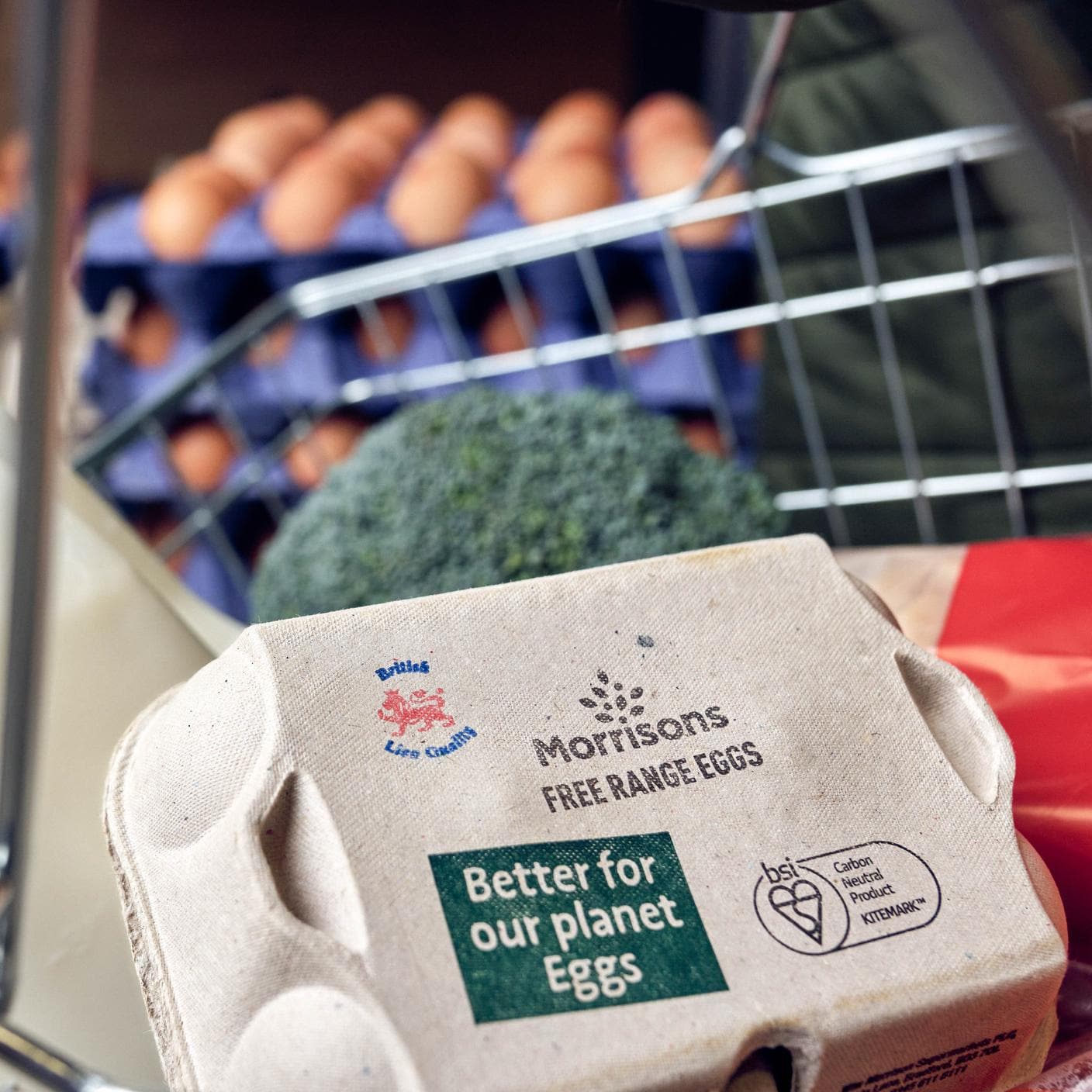 pack of eggs in trolley close up