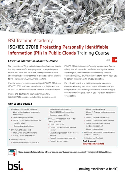 ISO/IEC 27018 - Protection of Personally Identifiable Information Training Course