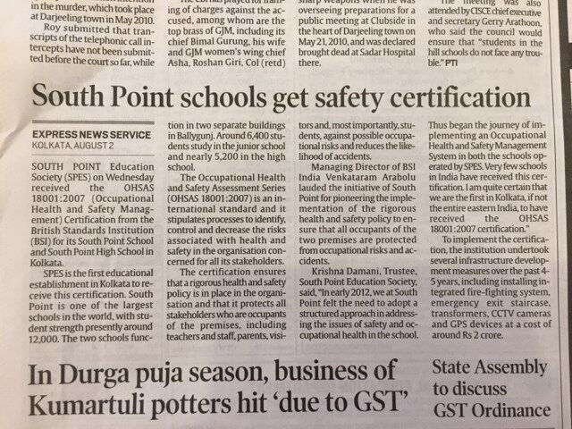 South Point Schools receive OHSAS certification