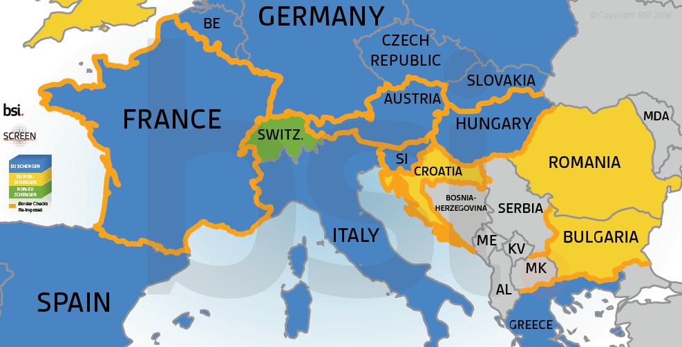 border checks in Europe map