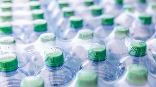 Packaging of plastic bottles with mineral water.