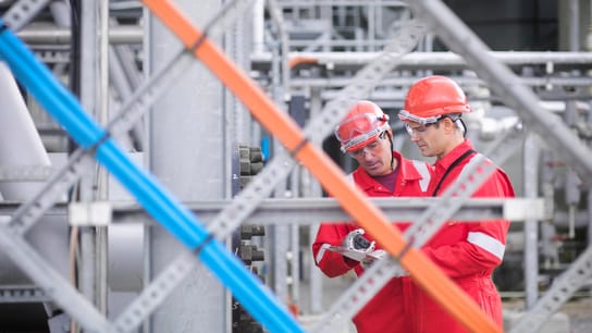 ISO 29001 - Oil and Gas Management System - Workers inspect gas storage plant, in Hampshire, England
