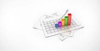 Illustration of 3D bar chart rising from a document.