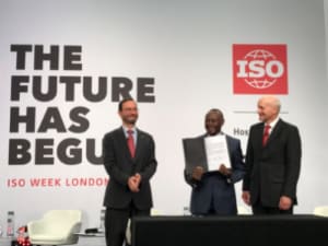 Sergio Mujica (ISO Secretary-General), Eddy Njoroge (ISO President-Kenya), Scott Steedman (Director-General Standards, BSI)