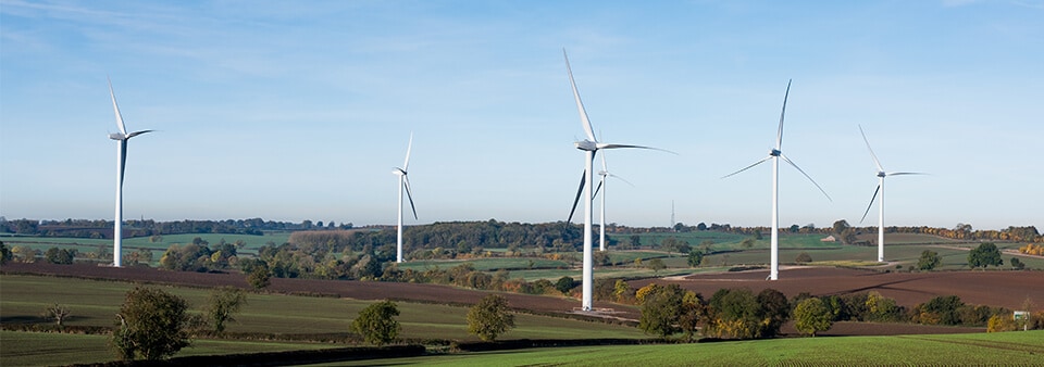 Wind turbines in farmland