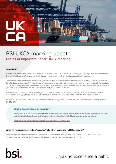 Key requirements and duties for importers placing products into the UK covered by UKCA