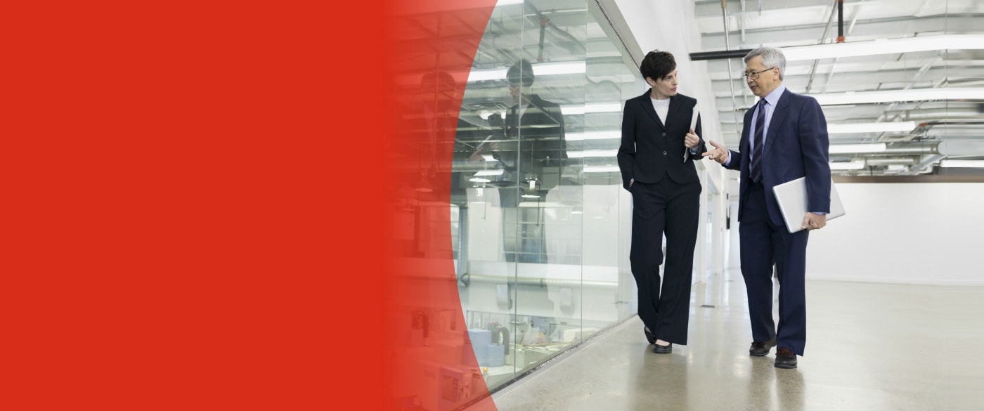 client manager walking talking factory