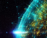 Illustration of lights and nodes projecting from Earth's surface.