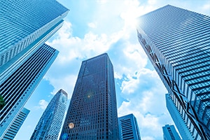 city skyscrapers in cloudy day