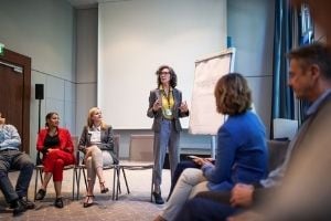 Woman presenting at flipchart