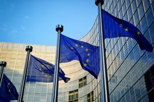 EU Flags flying in front of building