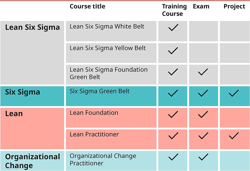 Certified Lean Six Sigma Green Belt qualification table of requirements