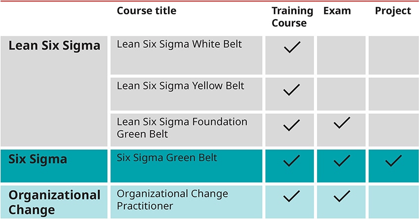Certified Six Sigma Green Belt Qualification table of requirements