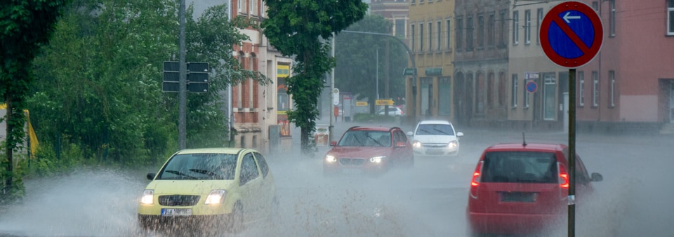 Flooding of the road-heavy rain