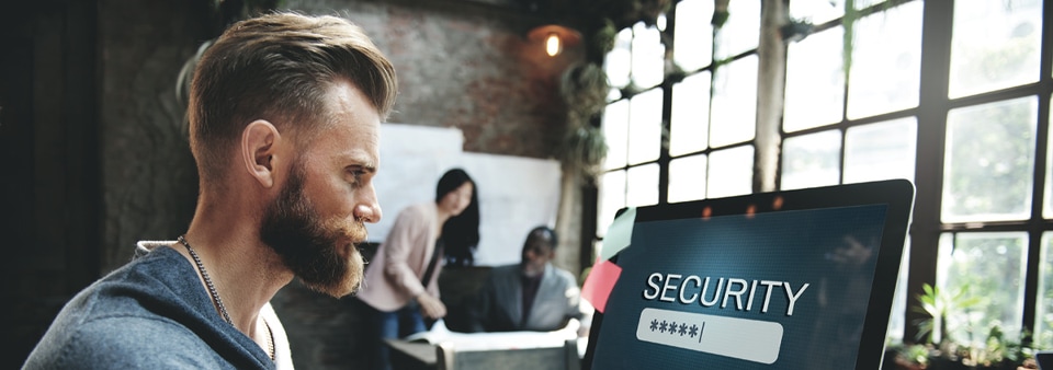 Person looking at security screen on computer