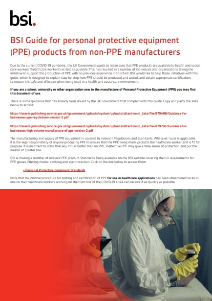 BSI Guide for personal protective equipment (PPE) products from non-PPE manufacturers
