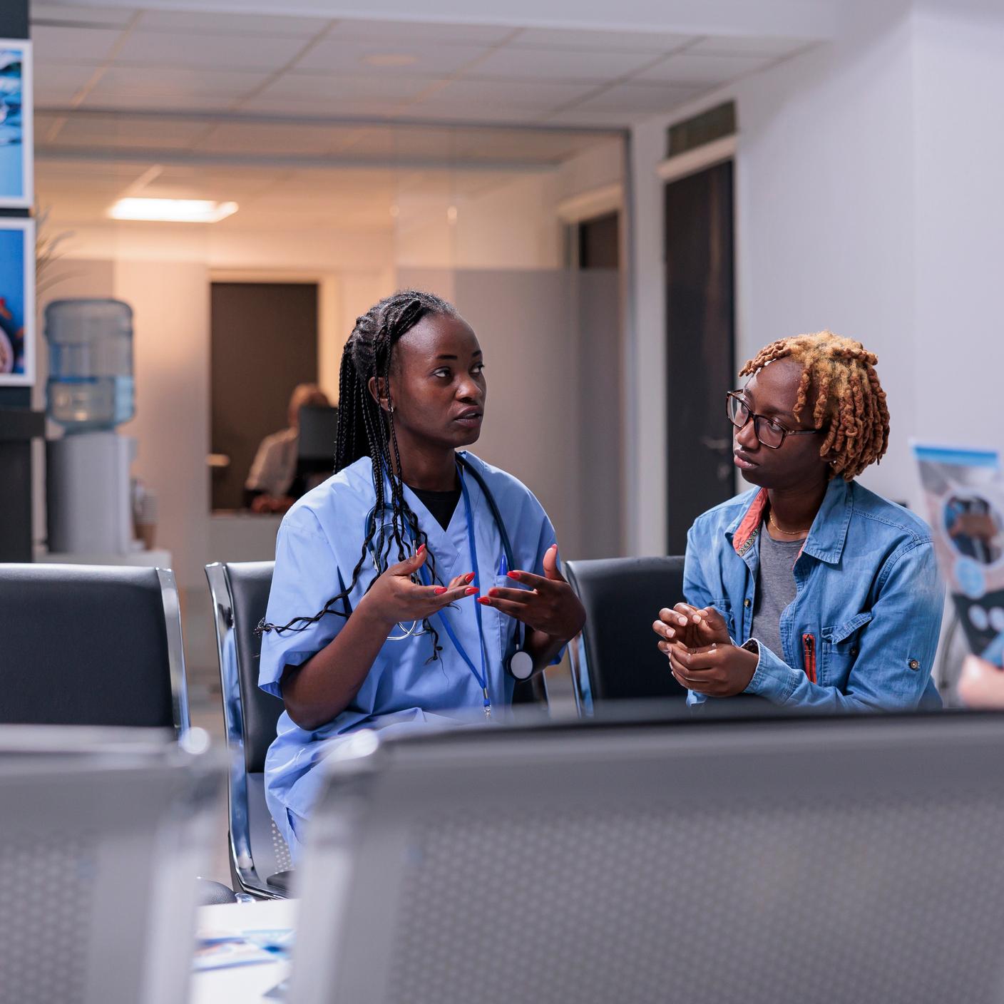 nurse discussing in hospital