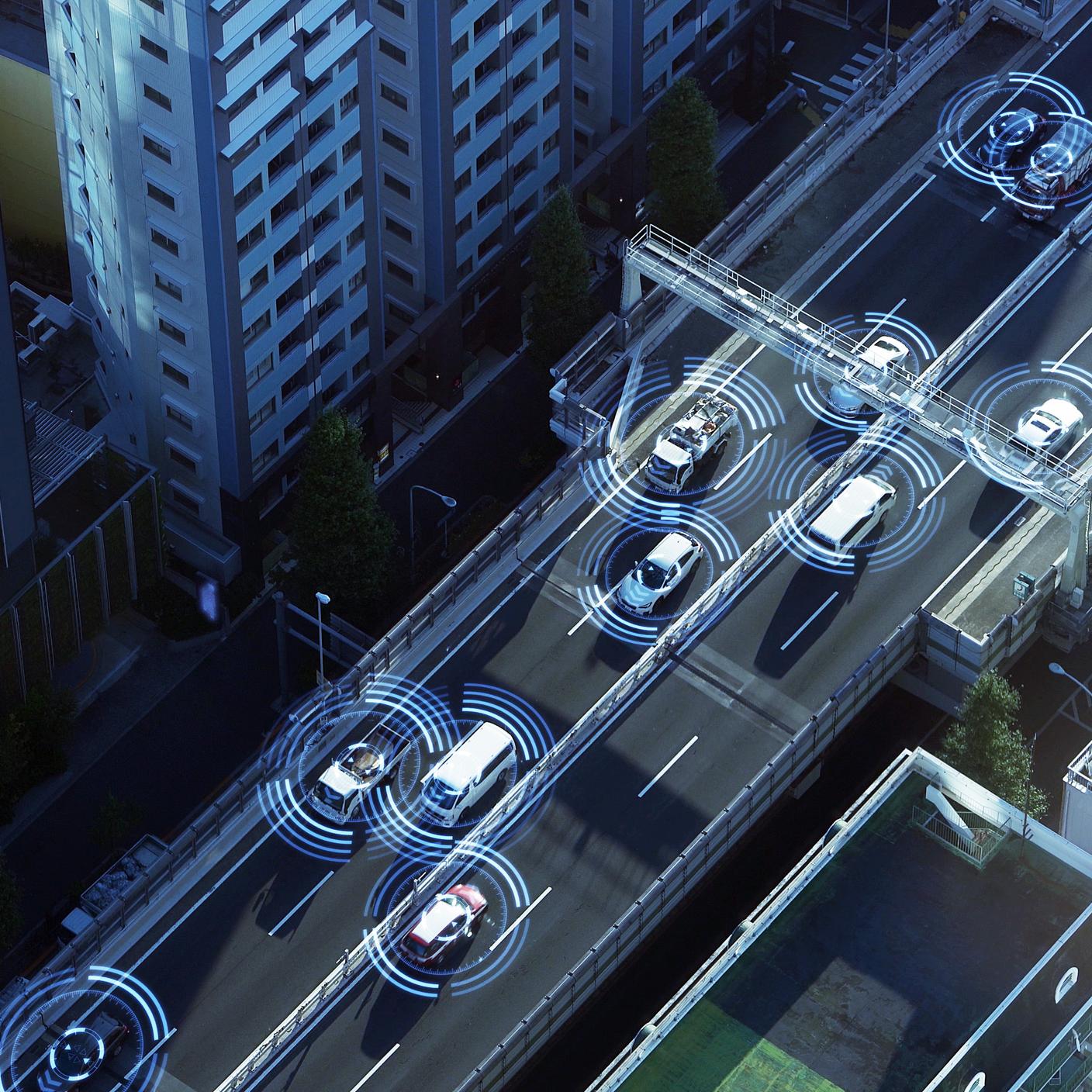 Automotive sensing system concept. Autonomous car. Driver assistant system. Adaptive cruise control.