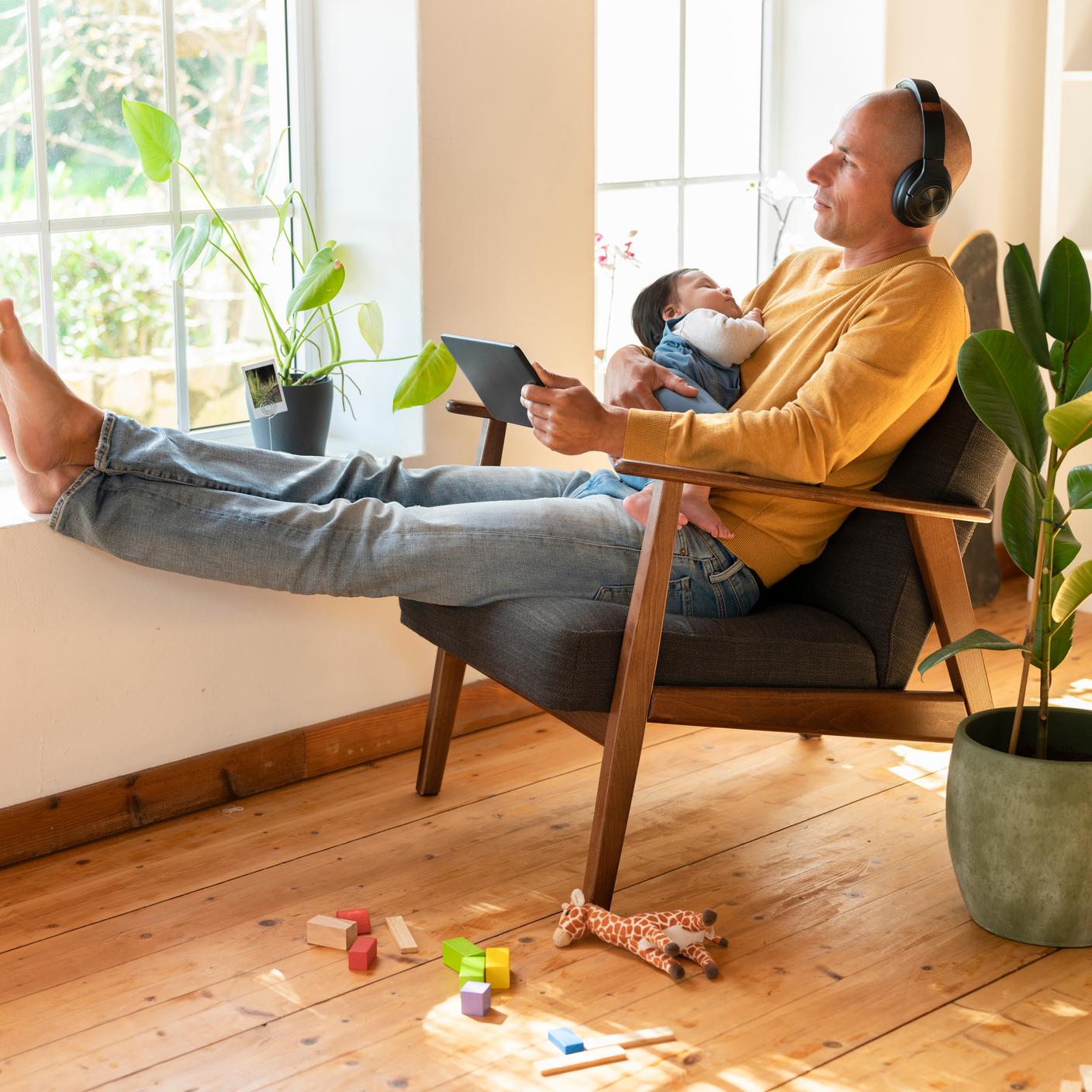 Digital supply chain - father and son on chair