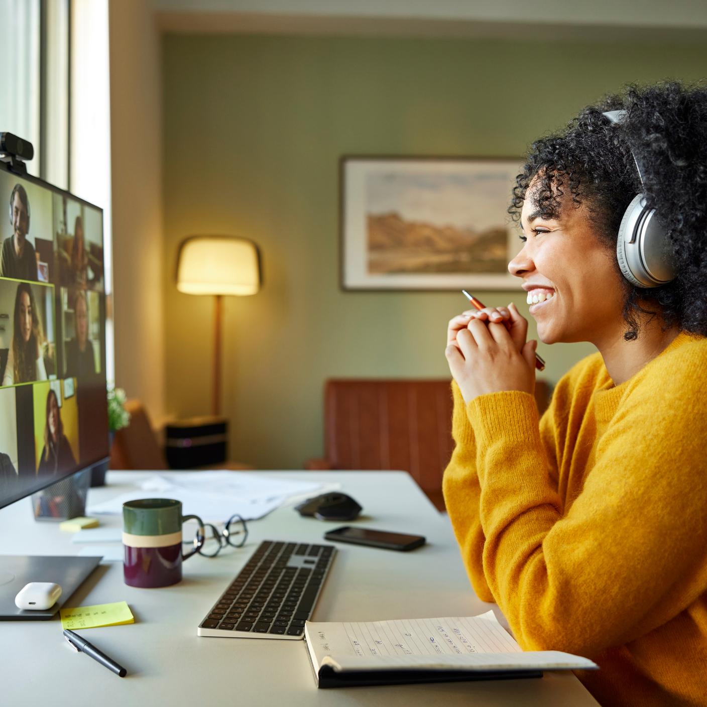 Woman on video call working from home