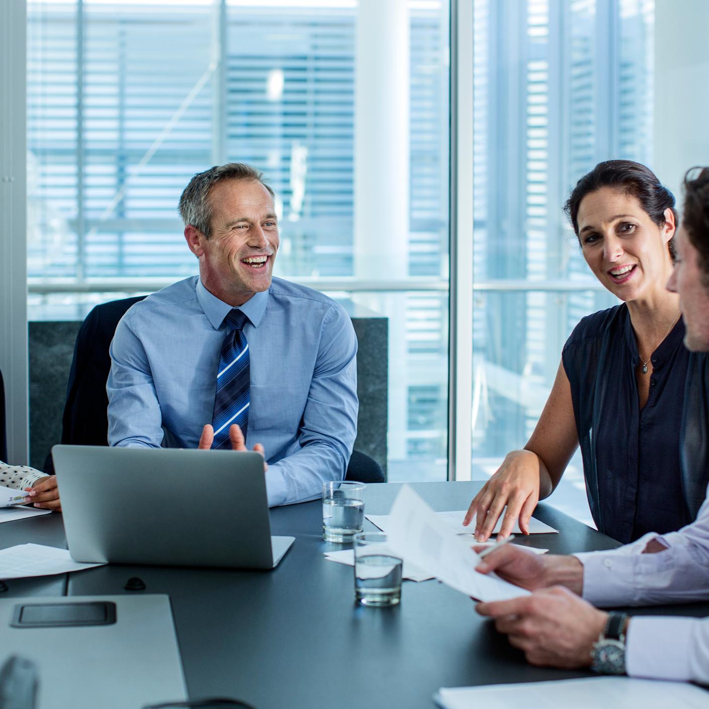 Supporting move to low energy system -  professionals discussing at conference table in office