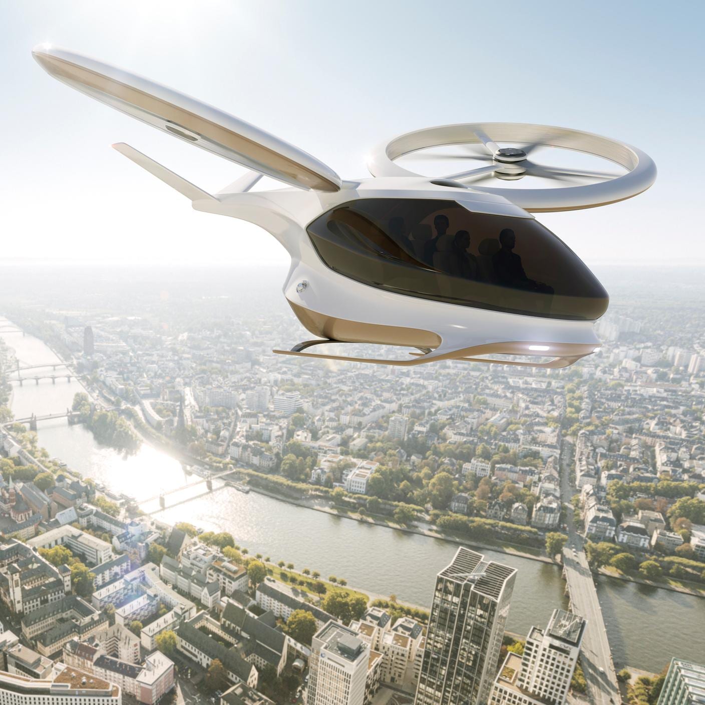 Making the future if flight - eVTOL flying over city