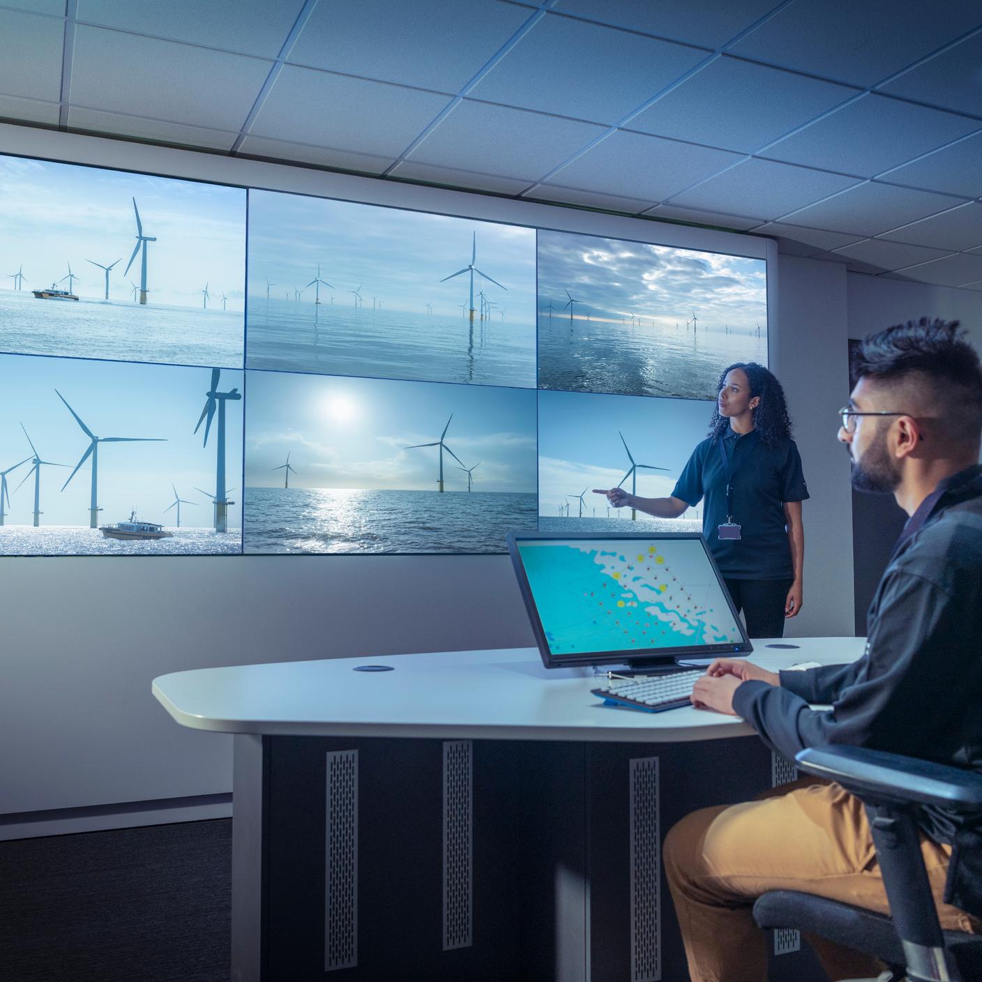 Operators in offshore wind farm control room