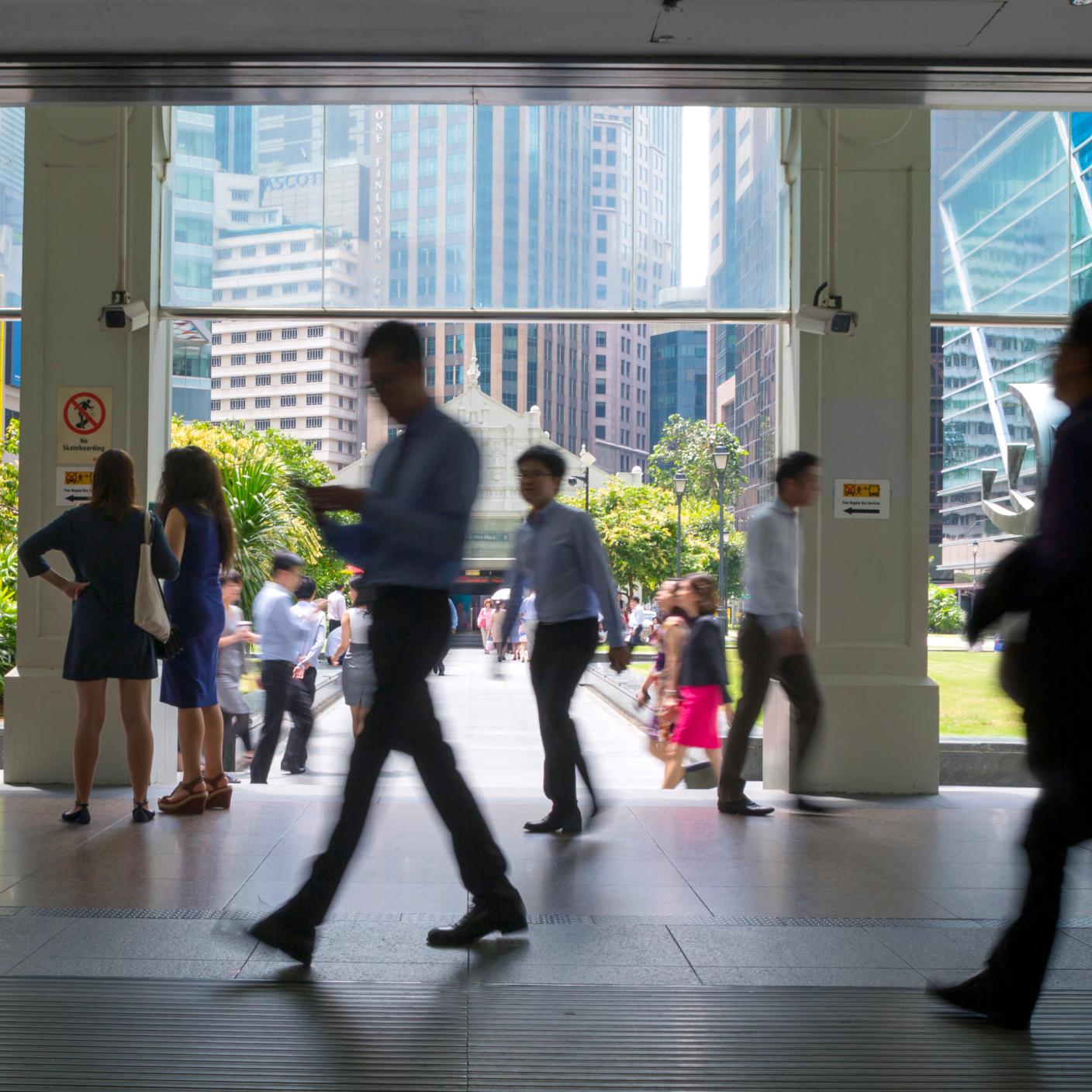 The entrance to Raffles Place MRT station in Singapore's financial district.