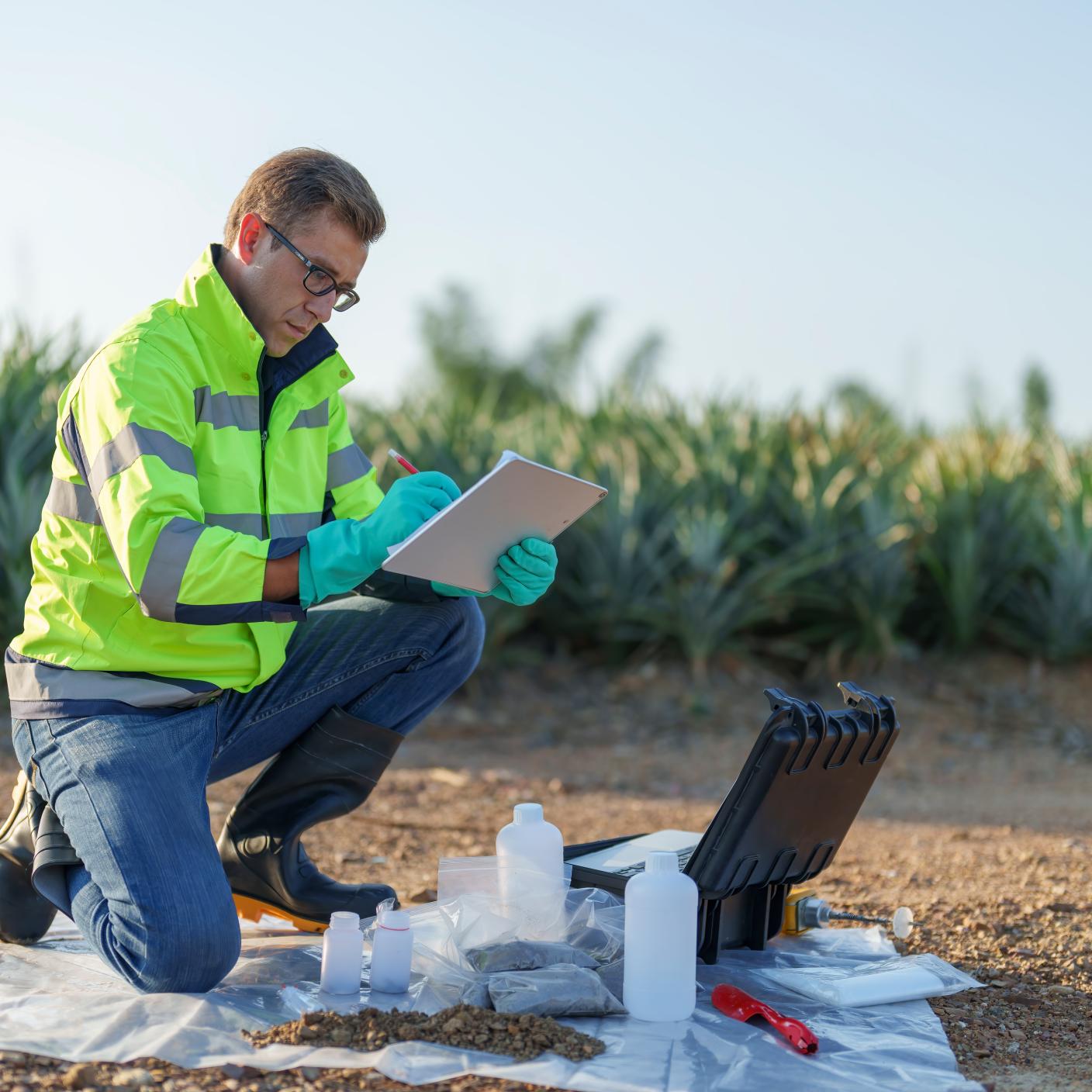 Specialist Technician working with Soil Sampling and Measuring ,Collecting and Analysis data at the agriculture field.