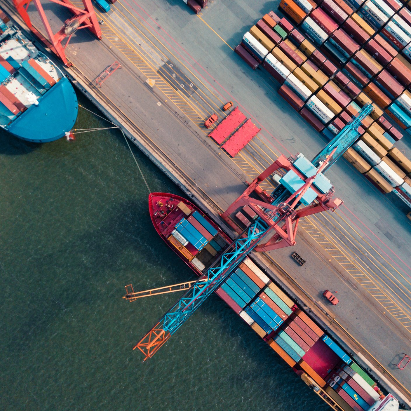 High angle view on Cargo container terminal in Hamburg port.