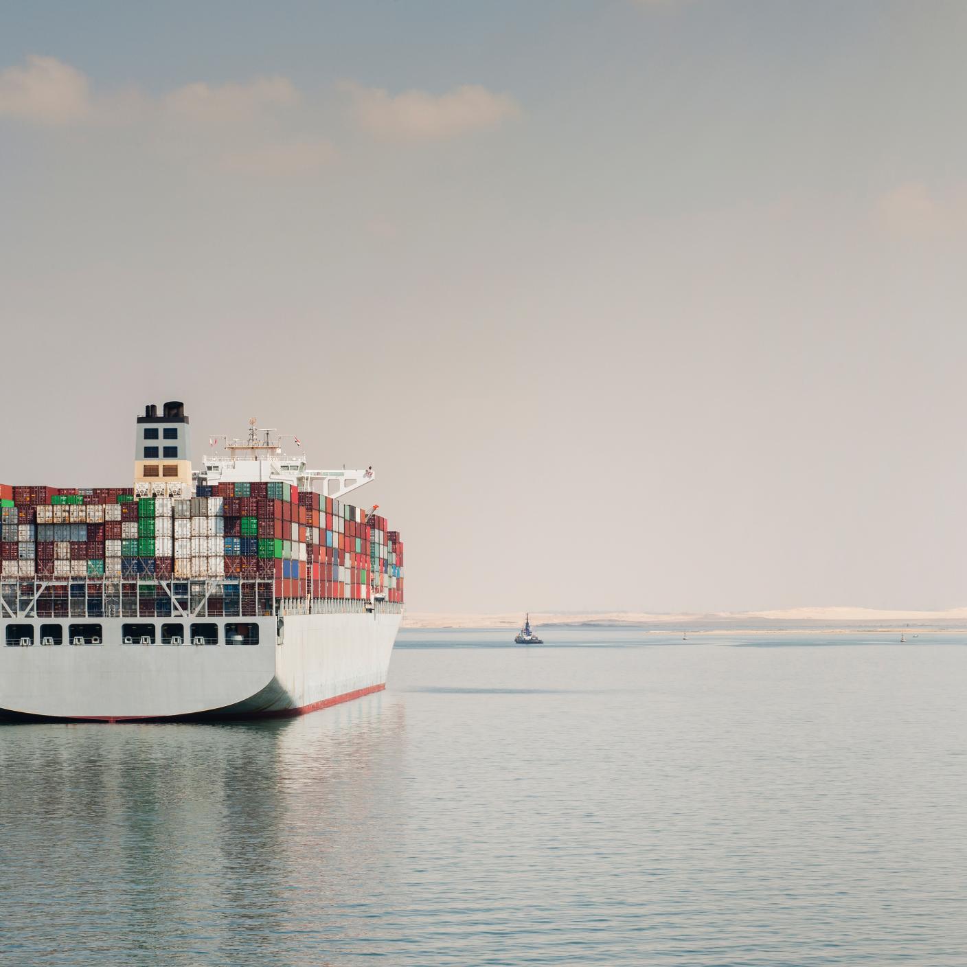 Container ship on the Suez Canal lake