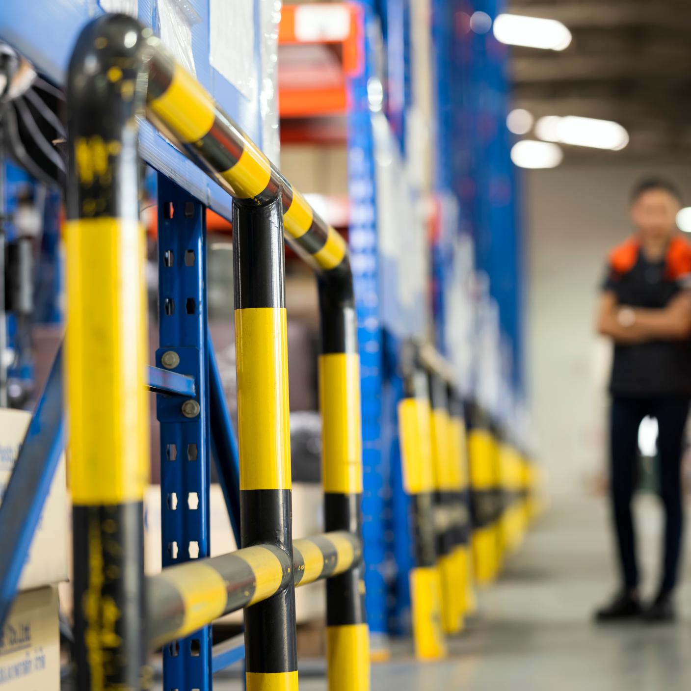 Safety barriers in an industrial workplace.