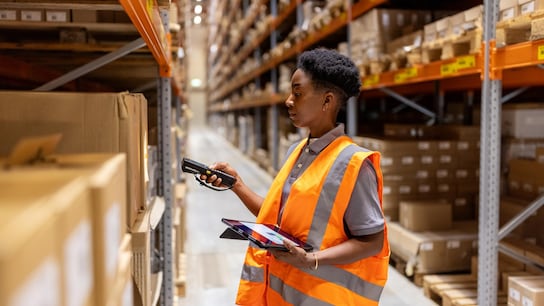 Supply chain - woman scanning products at warehouse