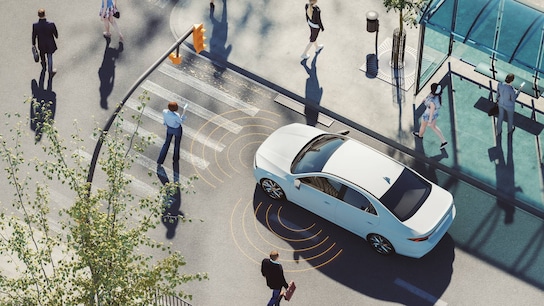 3D generated image of driverless car with environment sensors