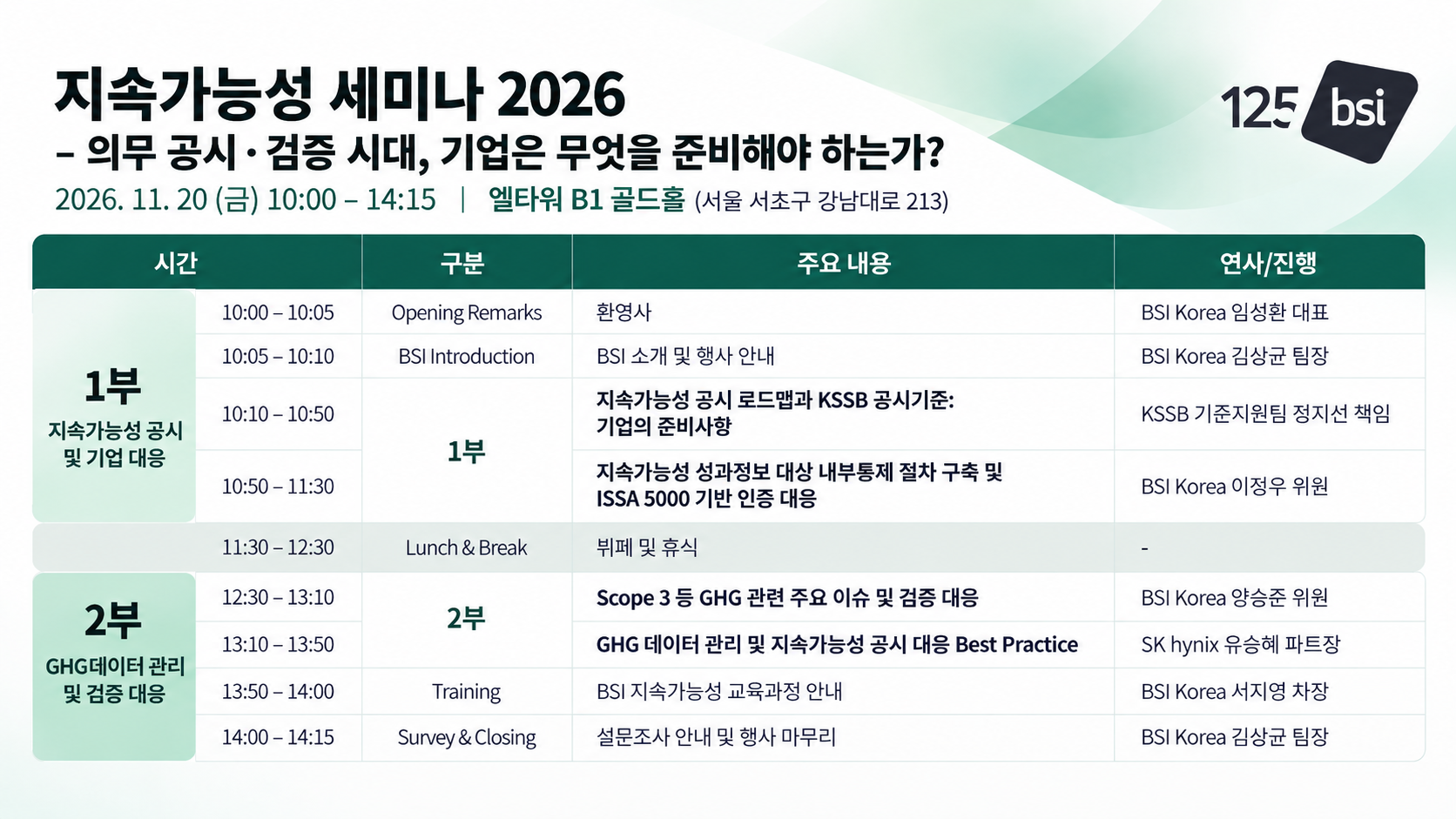 Seminar agenda